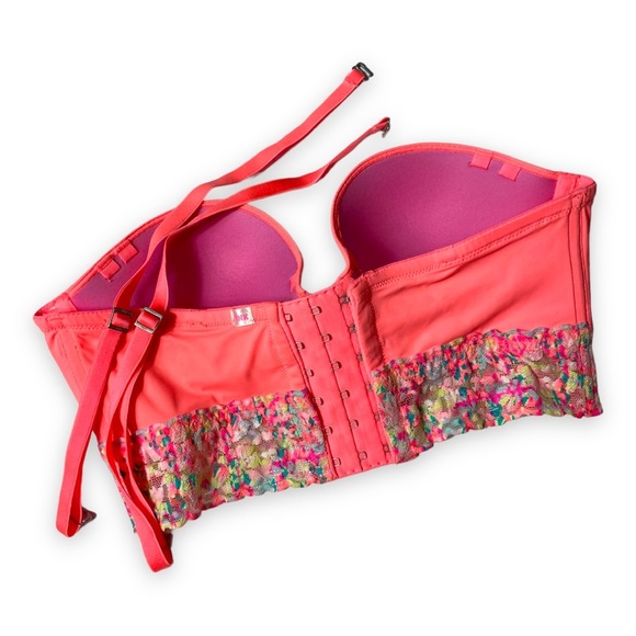 VS PINK Strapless Neon Orange Padded Bustier With Adjustable Straps Bra Size 34B - Picture 5 of 12